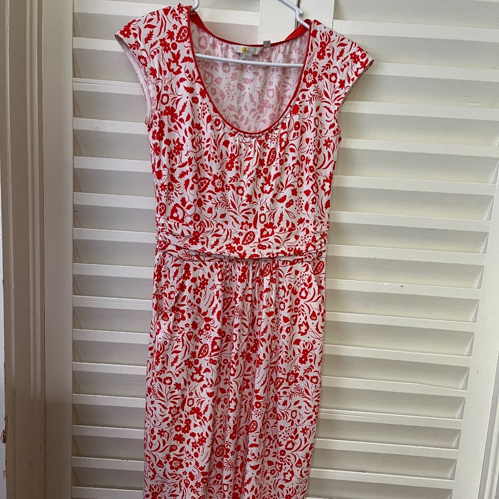 BODEN Orange Floral Dress, Size 2R, Cotton